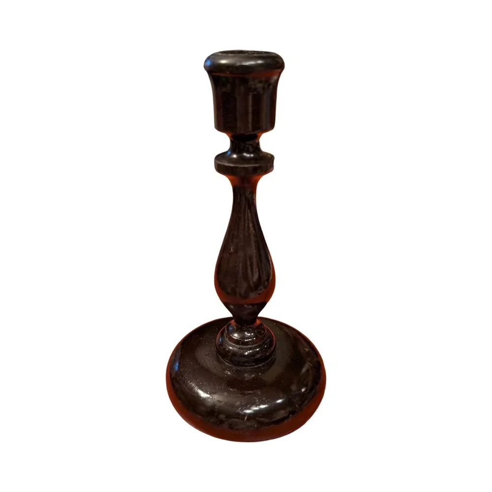 Vintage Hand‎ Turned Dark Wood Taper Candlestick Holder 7.5 Inch Espresso Finish